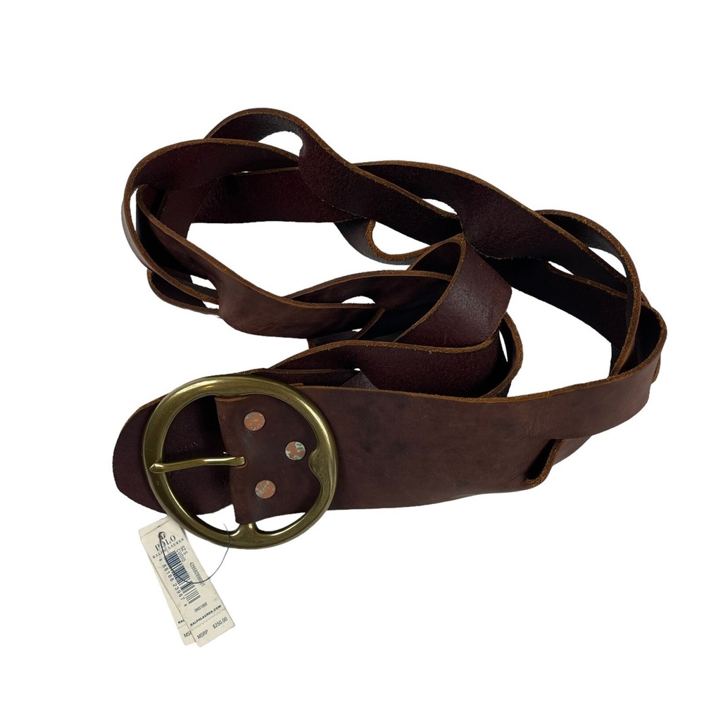 Polo Ralph Lauren Thick Braided Leather Belt Brown Gold Buckle Womens Small NWT